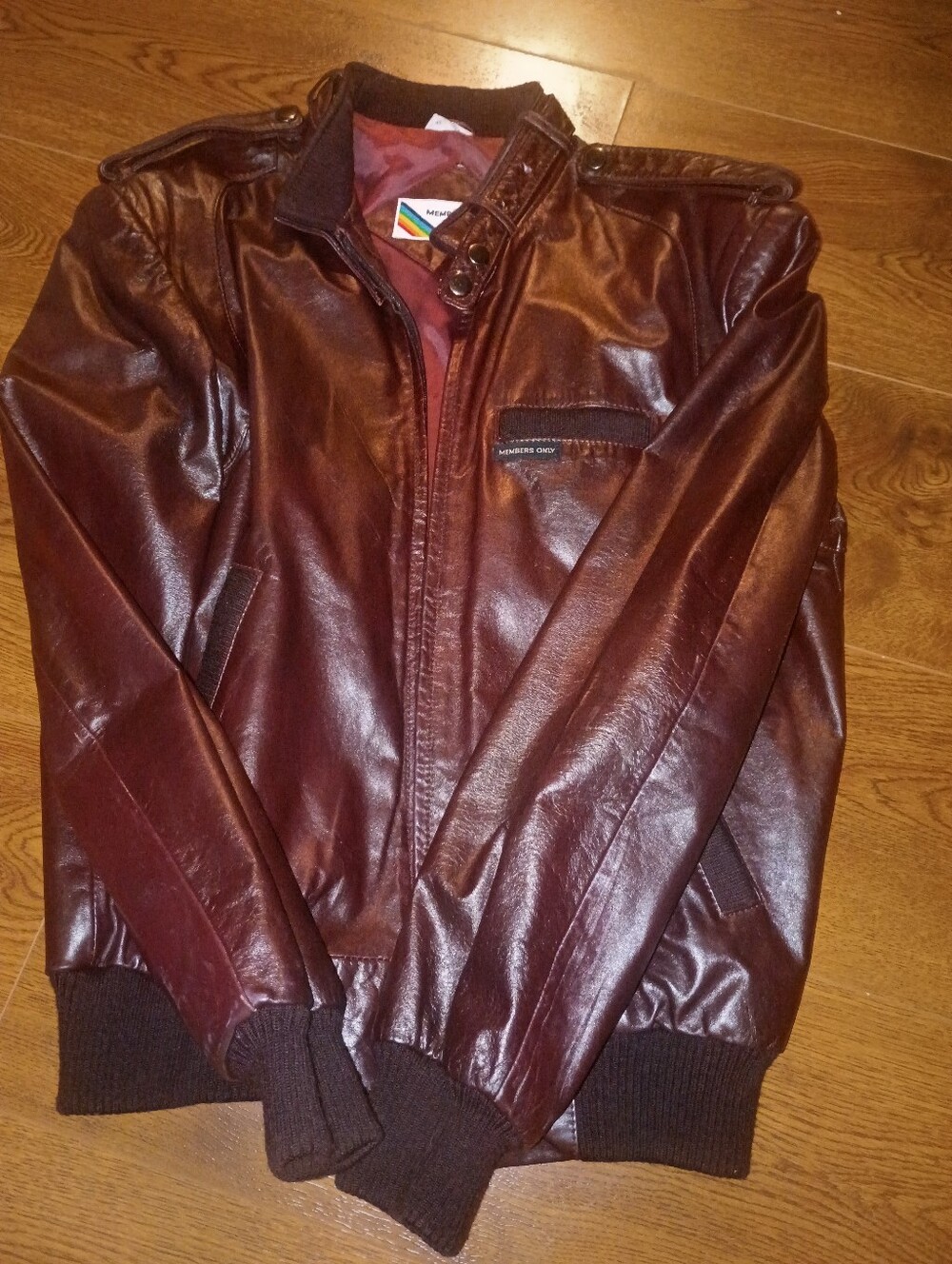 Members Only Brown Genuine Leather Bomber Jacket with Brown Lining Size  Small